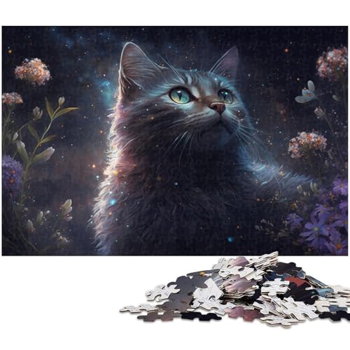 Puzzle für Erwachsene, 1000 Teile, kosmische Katze und Blume, Holzpuzzle für Erwachsene, Familienspiele, Weihnachts- und Geburtstagsgeschenke (Größe 50 x 75 cm) von WGLINGX