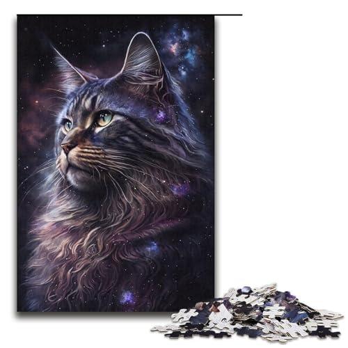 Puzzle für Erwachsene, 1000 Teile, kosmische Maine-Coon-Katze, präzise geschnittenes Puzzle, tolle Geschenke zu Weihnachten (Größe 38 x 26 cm) von WGLINGX