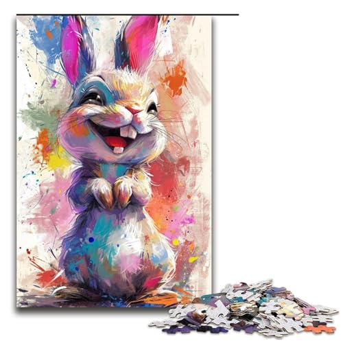 Puzzle für Erwachsene, 1000 Teile, lächelndes süßes Häschen, Puzzles für Holzpuzzle, Heimdekoration (Größe 50 x 75 cm) von WGLINGX