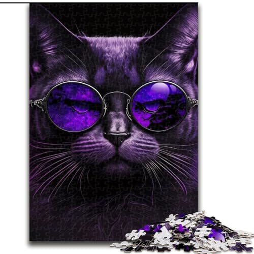 Puzzle für Erwachsene, 1000 Teile, lila Katze mit Brille, Holzpuzzle, Geburtstage, Weihnachten, Halloween, Thanksgiving, Ostern, Größe 50x75cm Puzzle für Erwachsene, 1000 Teile, lila Katze mit Brille, Holzpuzzle, Geburtstage, Weihnachten, Halloween, Thanksgiving, Ostern, Größe 50x75cm von WGLINGX