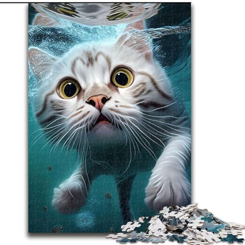 Puzzle für Erwachsene, 1000 Teile, lustige Katze, schwimmendes Tier, Puzzle 1000 Teile für Erwachsene, Weihnachten, Halloween, Muttertag, Neujahr, Ostern, Geschenk, Größe 26x38cm von WGLINGX