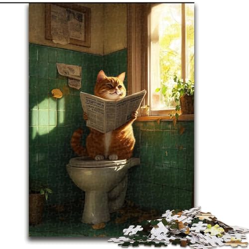 Puzzle für Erwachsene, 1000 Teile, orange Katze auf der Toilette, 1000-teiliges Puzzle für Familienspaß, perfekt für Feiertage, interaktive Spieleabende (Größe 26x38cm) von WGLINGX