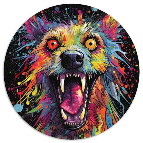 Puzzle für Erwachsene, 1000 Teile, psychedelisch, die Hyäne, rund, interaktives Familienpuzzle, Denksportaufgabe, Geschenk, Lernspielzeug (67,5 x 67,5 cm) von WGLINGX