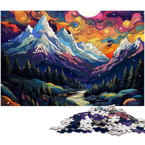 Puzzle für Erwachsene, 1000 Teile, psychedelisches Bergmuster, Puzzle für Erwachsene, Holzpuzzles, Familienspiele, Weihnachts- und Geburtstagsgeschenke (Größe 50 x 75 cm) von WGLINGX