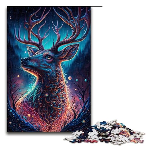 Puzzle für Erwachsene, 1000 Teile, psychedelisches Hirsch-Puzzle für Erwachsene, Teenager, Holzpuzzle, Lernspielzeug (Größe 50 x 75 cm) von WGLINGX