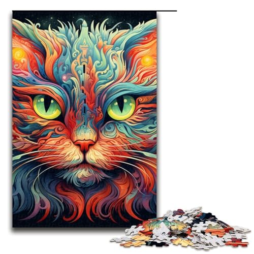 Puzzle für Erwachsene, 1000 Teile, psychedelisches Katzenspielzeug, Denkspiel, jedes Teil ist einzigartig – anspruchsvolles Familienspaßspiel, 50 x 75 cm von WGLINGX