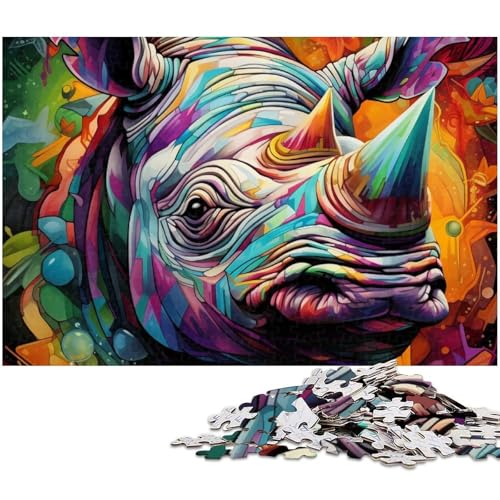 Puzzle für Erwachsene, 1000 Teile, psychedelisches Nashorn-Puzzle für Erwachsene, Holzpuzzle, Familienspiel (Größe 50 x 75 cm) von WGLINGX