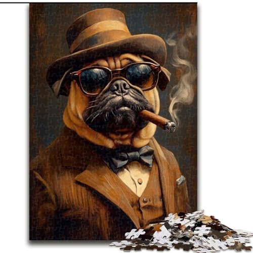 Puzzle für Erwachsene, 1000 Teile, rauchender Mops, 1000 Teile, Puzzle für Erwachsene, Lernspiel, Herausforderungsspielzeug (Größe 26x38cm) von WGLINGX