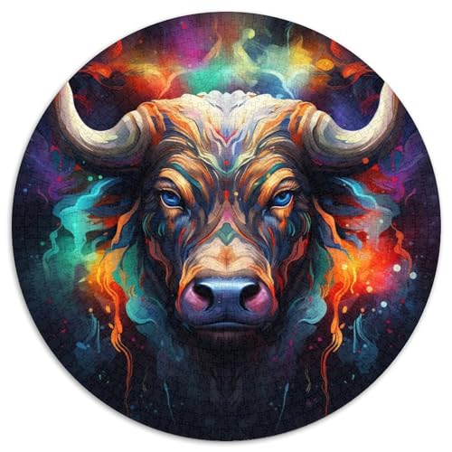 Puzzle für Erwachsene, 1000 Teile, rundes psychedelisches Büffel-Puzzle, Aktivität zu Hause für Feiertage, Geburtstage und Spieleabende mit der Familie (67,5 x 67,5 cm) von WGLINGX