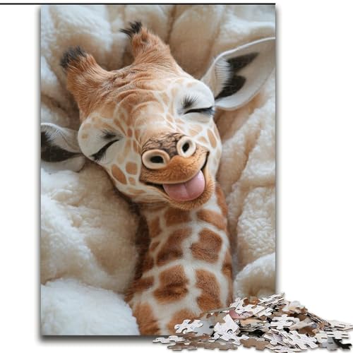 Puzzle für Erwachsene, 1000 Teile, schlafende Giraffe, Holzpuzzle, interaktives Familienspiel, geeignet für Kinder ab 14 Jahren (Größe 50x75cm) von WGLINGX