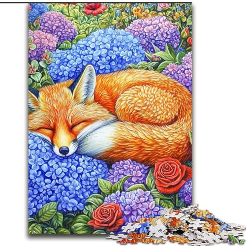 Puzzle für Erwachsene, 1000 Teile, schlafender Fuchs, Holzpuzzle, Denksportspiel für Teenager, Familienspieleabend (Größe 50x75cm) von WGLINGX