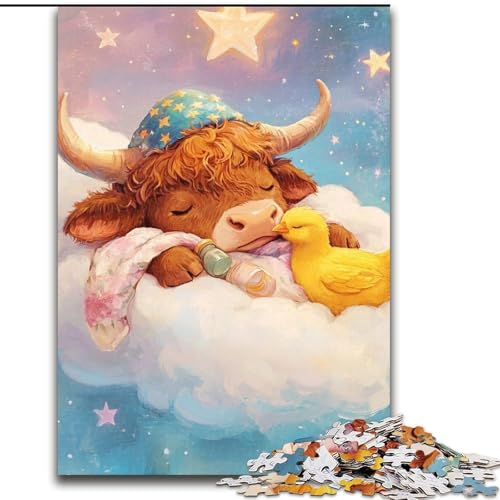 Puzzle für Erwachsene, 1000 Teile, schlafendes Yak, Holzpuzzle, interaktives Familienspiel, geeignet für Kinder ab 14 Jahren (Größe 50x75cm) von WGLINGX