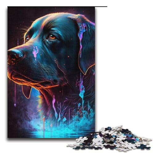 Puzzle für Erwachsene, 1000 Teile, schwarzer Labrador, anspruchsvolles Spiel, 38 x 26 cm von WGLINGX