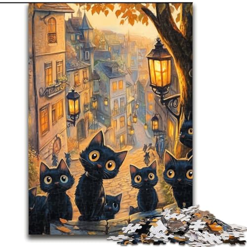 Puzzle für Erwachsene, 1000 Teile, süße Schwarze Katze, Papppuzzle, Denkspiel für Teenager, Spieleabend mit der Familie (Größe 26x38cm) von WGLINGX