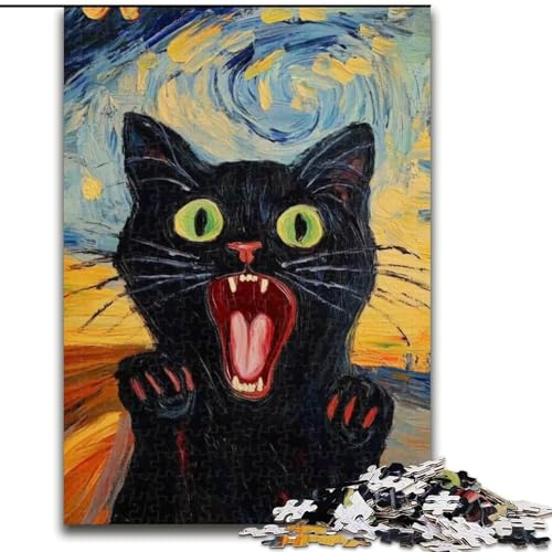 Puzzle für Erwachsene, 1000 Teile, überraschte Schwarze Katze, Puzzle für Erwachsene, 1000 Teile, für Teenager, Familien-Lernspiele, Heimdekoration, Geschenk (Größe 50x75cm) von WGLINGX