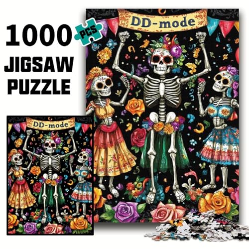 Puzzle für Erwachsene, 1000 Teile, untotes Skelett, Holzpuzzle für Erwachsene, Familienaktivitätsspiel für Teenager, anspruchsvolles Denkspiel (Größe 50x75cm) von WGLINGX