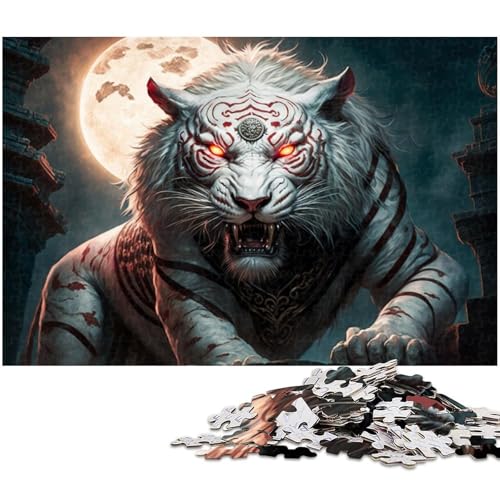 Puzzle für Erwachsene, 1000 Teile, weißer Tiger, schwieriges Puzzle, hilft dem Gehirn, süchtig machendes Spielzeug zur Förderung der Geduld (Größe 50 x 75 cm) von WGLINGX