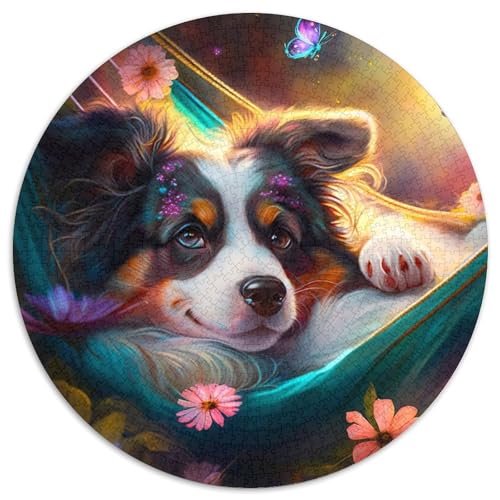 Puzzle für Erwachsene, 1000 Teile, wunderschöner Miniatur-Amerikanischer Schäferhund, rundes Puzzle, interaktives Familienspiel, Denksportaufgabe, Geschenk, Lernspielzeug (67,5 x 67,5 cm) von WGLINGX