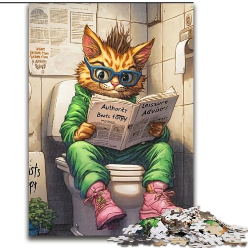 Puzzle für Erwachsene, 1000 Teile „Bengal Cat Go Toilet“, anspruchsvolle Puzzles, ideales Urlaubs- oder Geburtstagsgeschenk, Partyspielspielzeug (Größe 26x38cm) von WGLINGX