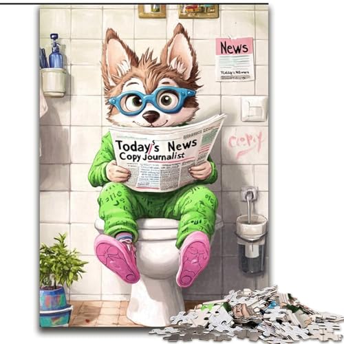 Puzzle für Erwachsene, 1000 Teile „Husky Go Toilet“, Puzzle für Geburtstage, Feiertage und besondere Anlässe (Größe 38x26cm) von WGLINGX