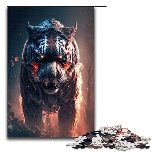 Puzzle für Erwachsene, 1000 Tiger im Feuer, Puzzle für Erwachsene, Holzpuzzle, Lernspiel (Größe 50 x 75 cm) von WGLINGX