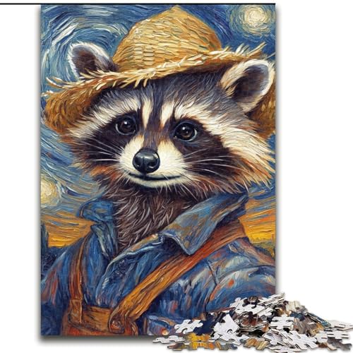 Puzzle für Erwachsene, 1000 Van Gogh-Waschbär-Holzpuzzles, interaktives Familienspiel, Heimdekoration zum Selbermachen, anspruchsvolles Denksportgeschenk (Größe 26x38cm) von WGLINGX