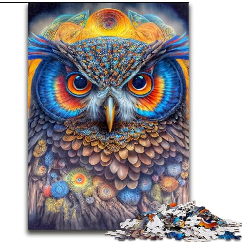 Puzzle für Erwachsene, 1000 abstrakte Eulen-Puzzles aus Holz für Erwachsene, DIY-Heimdekoration, Denkspiel für Teenager (Größe 50x75cm) von WGLINGX