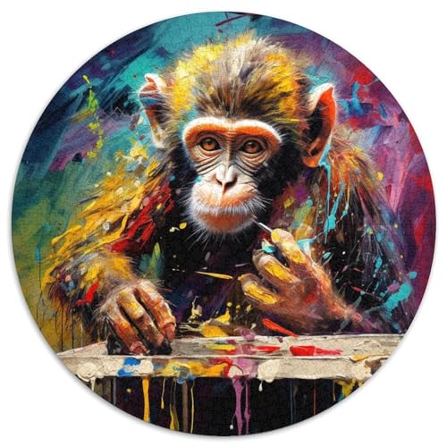 Puzzle für Erwachsene, 1000 psychedelische Affen, rund, Papierpuzzle, anspruchsvolles Denkspiel für Teenager, perfekt als Heimdekoration oder Geschenk (67,5 x 67,5 cm) von WGLINGX