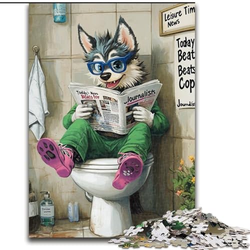Puzzle für Erwachsene, 1000-teiliges „Husky Go Toilet“-Puzzle für Erwachsene, 1000 Teile, Geburtstage, Feiertage und Heimdekoration (Größe 26x38cm) von WGLINGX