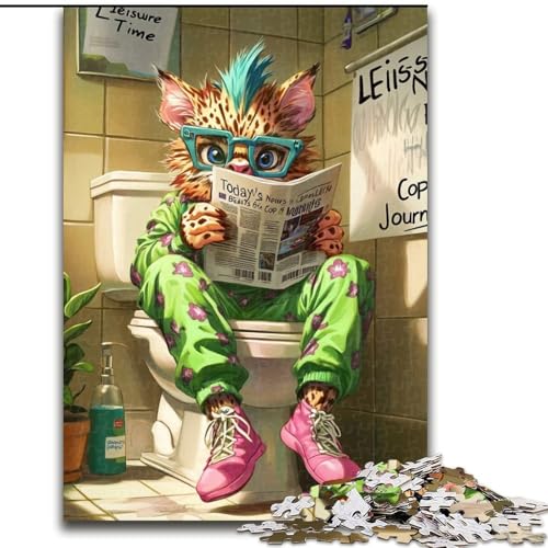 Puzzle für Erwachsene, 1000-teiliges „Ocelot Go Toilet“-Puzzle für Erwachsene, 1000 Teile, Geburtstage, Feiertage und Heimdekoration (Größe 26x38cm) von WGLINGX