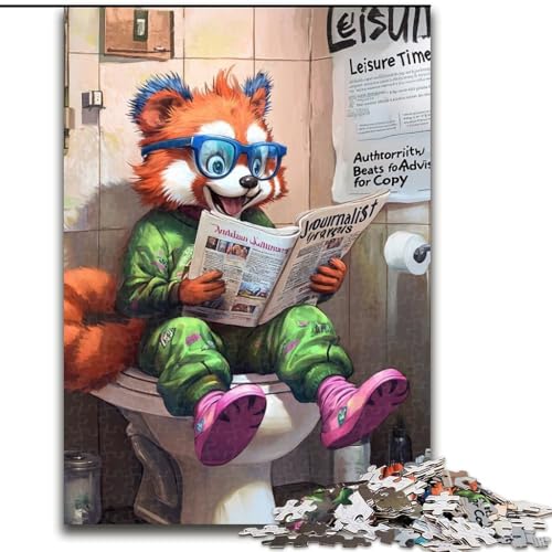 Puzzle für Erwachsene, 1000-teiliges „Red Panda Go Toilet“-Puzzle, 1000 Teile für Erwachsene für Jugendliche, Lernspiele, Geschenke (Größe 26x38cm) von WGLINGX