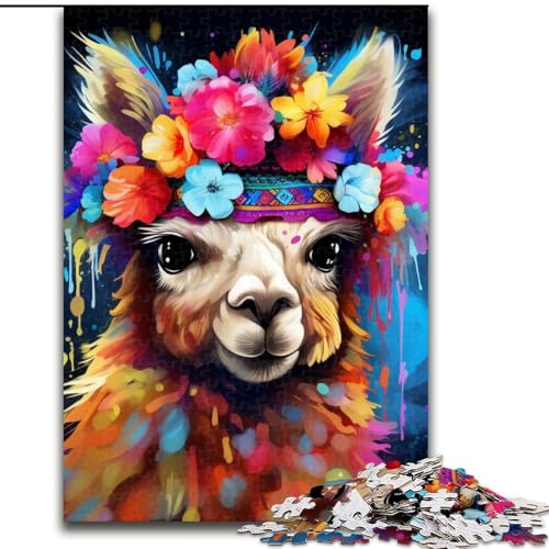 Puzzle für Erwachsene, 1000-teiliges Alpaka mit Blumen, Puzzle 1000 Teile für Erwachsene für Jugendliche, Lernspiele, Geschenke (Größe 38x26cm) von WGLINGX