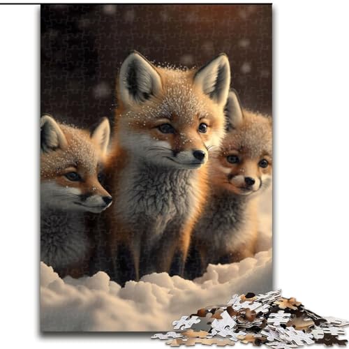 Puzzle für Erwachsene, 1000-teiliges Babyfuchs-im-Schnee-Puzzle für Erwachsene, Heimdekoration, Familienspaß, ab 14 Jahren (Größe 26x38cm) von WGLINGX