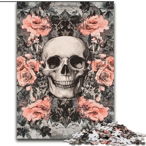 Puzzle für Erwachsene, 1000-teiliges Blumenschädel-Puzzle für Erwachsene, anspruchsvolles DIY-Denkspiel, interaktives Familienspiel (Größe 26x38cm) von WGLINGX