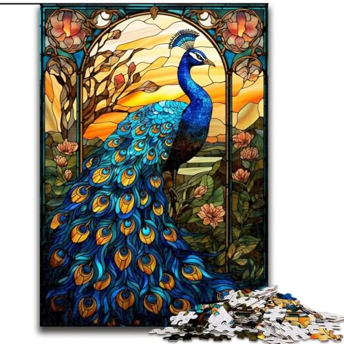 Puzzle für Erwachsene, 1000-teiliges Buntglas-Pfauen-Puzzle für Erwachsene, 1000 Puzzles für die ganze Familie, Spaß beim Basteln, perfekt für Geburtstage, Feiertage (Größe 26x38cm) von WGLINGX