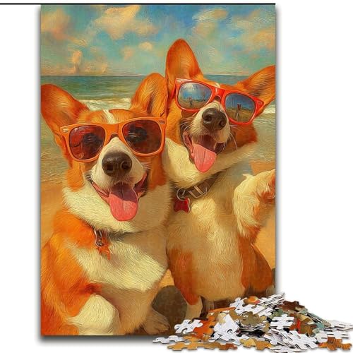 Puzzle für Erwachsene, 1000-teiliges Corgi-Selfie-Puzzle für Erwachsene, anspruchsvolles DIY-Denkspiel, interaktives Familienspiel (Größe 26x38cm) von WGLINGX