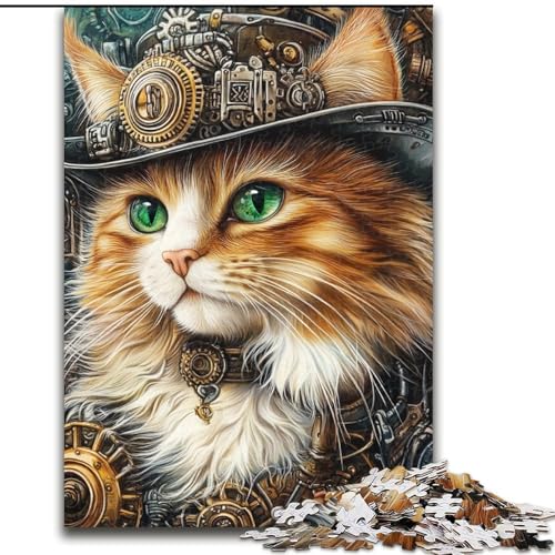 Puzzle für Erwachsene, 1000-teiliges Cowboy-Katzen-Holzpuzzle, interaktives Familienspiel, geeignet für Kinder ab 14 Jahren (Größe 50x75cm) von WGLINGX
