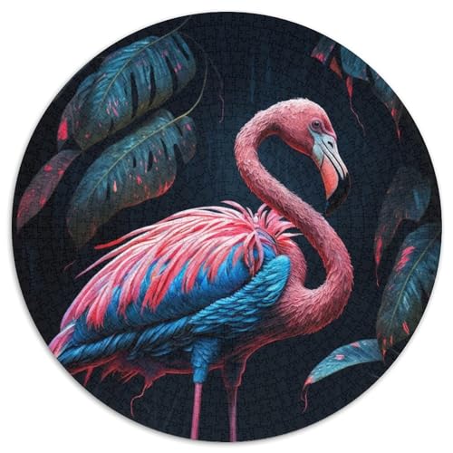 Puzzle für Erwachsene, 1000-teiliges Flamingo-Rundpuzzle als 1000-teilige Geburtstagsgeschenkidee, anspruchsvolles Denkspiel (67,5x67,5cm) von WGLINGX