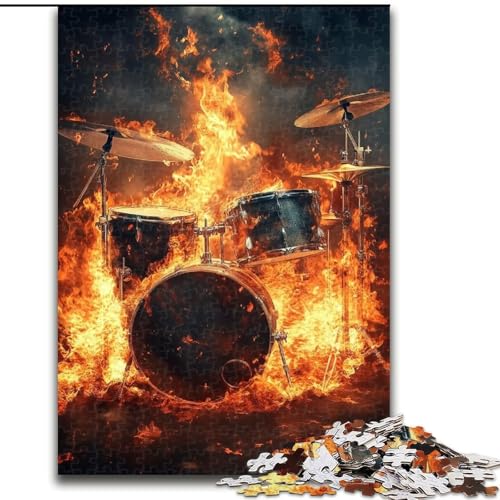 Puzzle für Erwachsene, 1000-teiliges Flammentrommel-Set, Holzpuzzle, interaktives Familienspiel, geeignet für Kinder ab 14 Jahren (Größe 50x75cm) von WGLINGX