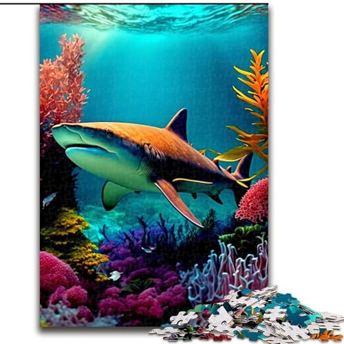 Puzzle für Erwachsene, 1000-teiliges Hai-Puzzle für Erwachsene, anspruchsvolles Denkspiel für Teenager, perfekt als Heimdekoration oder Geschenk, Größe 26x38cm von WGLINGX