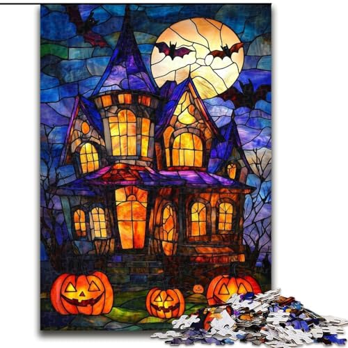 Puzzle für Erwachsene, 1000-teiliges Halloween-Schloss-Puzzle, 1000 Teile für Erwachsene für Geburtstage, Feiertage und besondere Anlässe (Größe 26x38cm) von WGLINGX