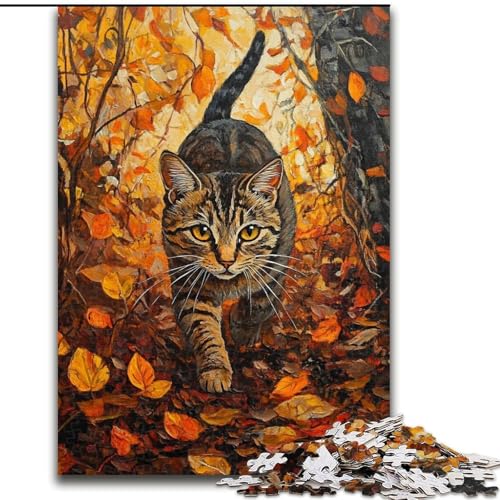 Puzzle für Erwachsene, 1000-teiliges Herbstlaub-Katzen-Puzzle für Erwachsene, 1000 Puzzles für die ganze Familie, Spaß beim Basteln, perfekt für Geburtstage, Feiertage (Größe 26x38cm) von WGLINGX