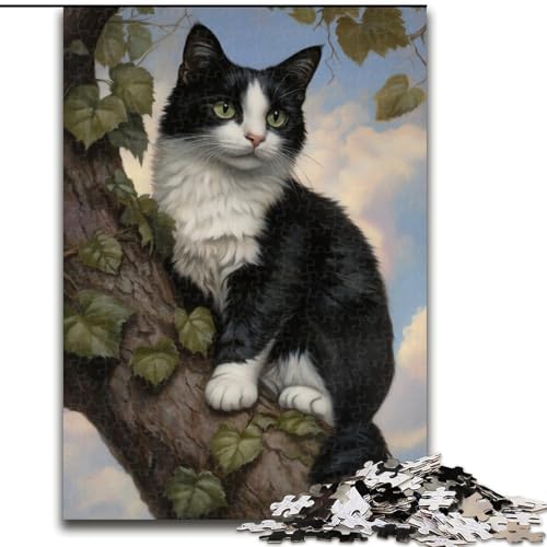 Puzzle für Erwachsene, 1000-teiliges Holzpuzzle „Die Katze im Baum“, interaktives Familienspiel, geeignet für Kinder ab 14 Jahren (Größe 50x75cm) von WGLINGX
