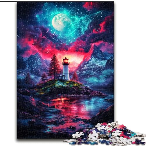 Puzzle für Erwachsene, 1000-teiliges Holzpuzzle „Magischer Leuchtturm“, interaktives Familienspiel, geeignet für Kinder ab 14 Jahren (Größe 50x75cm) von WGLINGX