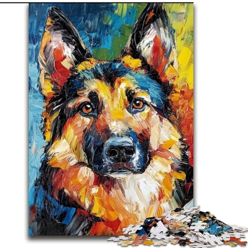 Puzzle für Erwachsene, 1000-teiliges Holzpuzzle mit deutschem Schäferhund, interaktives Familienspiel, geeignet für Kinder ab 14 Jahren (Größe 50x75cm) von WGLINGX
