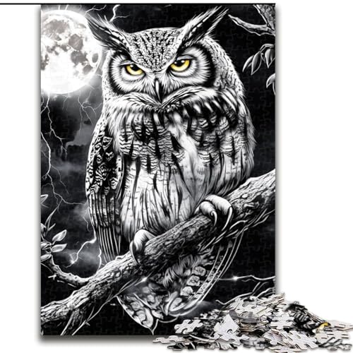 Puzzle für Erwachsene, 1000-teiliges Holzpuzzle mit schwarz-weißer Eule, interaktives Familienspiel, geeignet für Kinder ab 14 Jahren (Größe 50x75cm) von WGLINGX