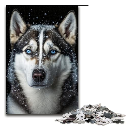 Puzzle für Erwachsene, 1000-teiliges Husky-Puzzle für Erwachsene, Holzpuzzles, Familienspiele, Weihnachts- und Geburtstagsgeschenke (Größe 50 x 75 cm) von WGLINGX