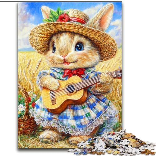 Puzzle für Erwachsene, 1000-teiliges Kaninchen spielt Gitarre. Unmögliches Puzzle für Erwachsene, perfekt für Familienspaß an Geburtstagen, Weihnachten (Größe 50x75cm) von WGLINGX