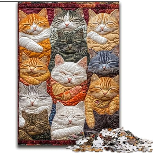 Puzzle für Erwachsene, 1000-teiliges Katzencollage-Holzpuzzle, interaktives Familienspiel, geeignet für Kinder ab 14 Jahren (Größe 50x75cm) von WGLINGX