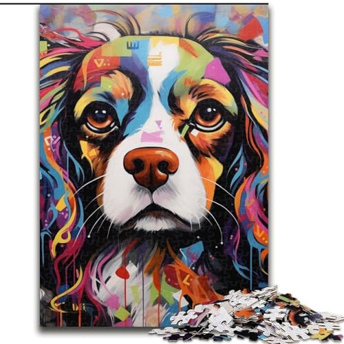 Puzzle für Erwachsene, 1000-teiliges King Charles Spaniel-Graffiti-Holzpuzzle, anspruchsvolles Denkspiel für Teenager, Familienspaß, DIY-Geschenk zur Heimdekoration (Größe 50x75cm) von WGLINGX